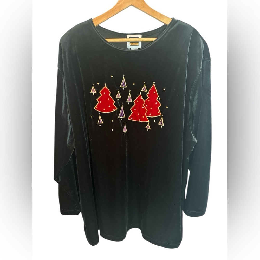 NWT C.S.T. Sport Holiday Christmas Velour LS Shirt Women's Size 3X Embroidered